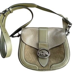 Coach Georgie Saddle Crossbody Bag Olive Green Suede Leather